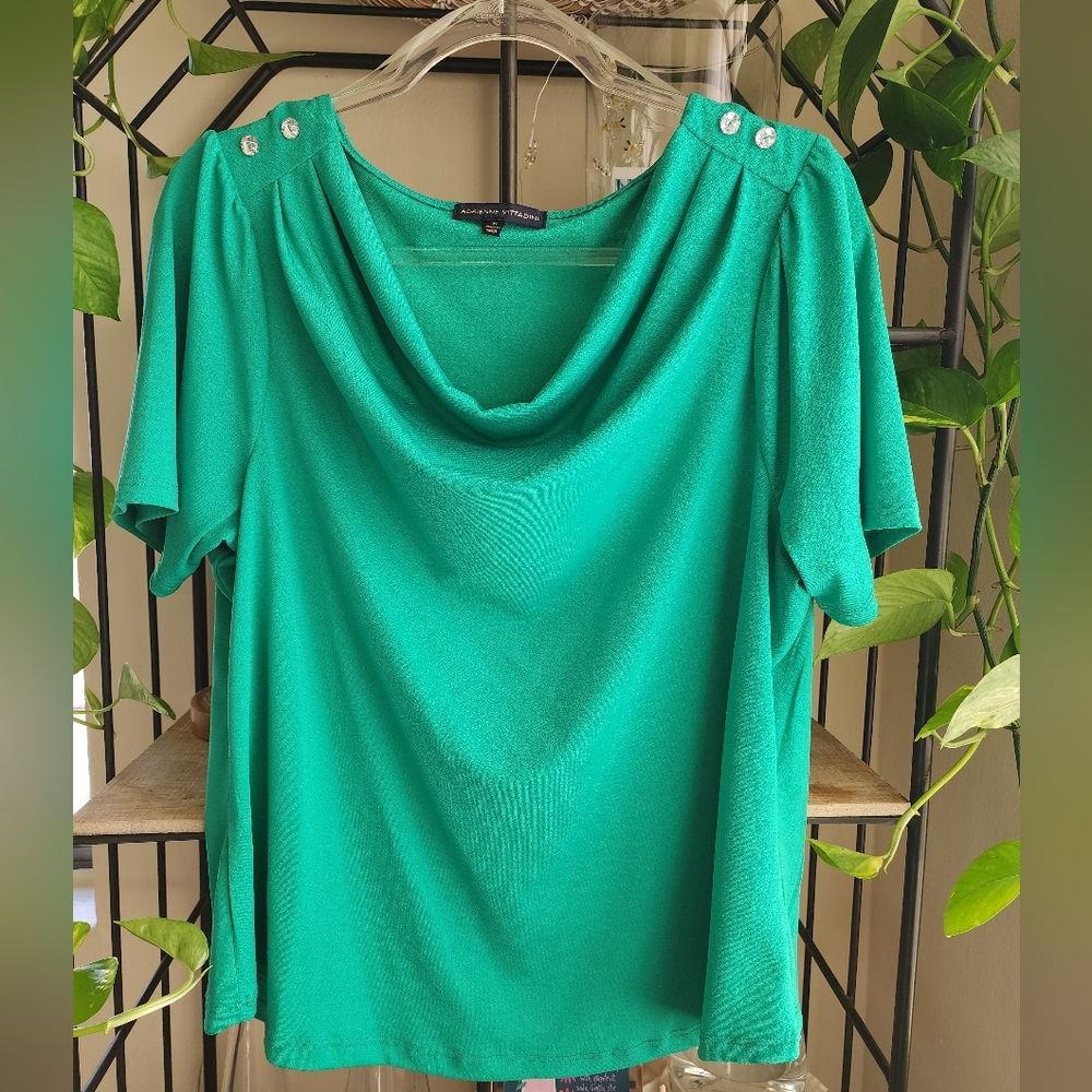 Adrienne Vittadini Teal Button-Shoulder Blouse